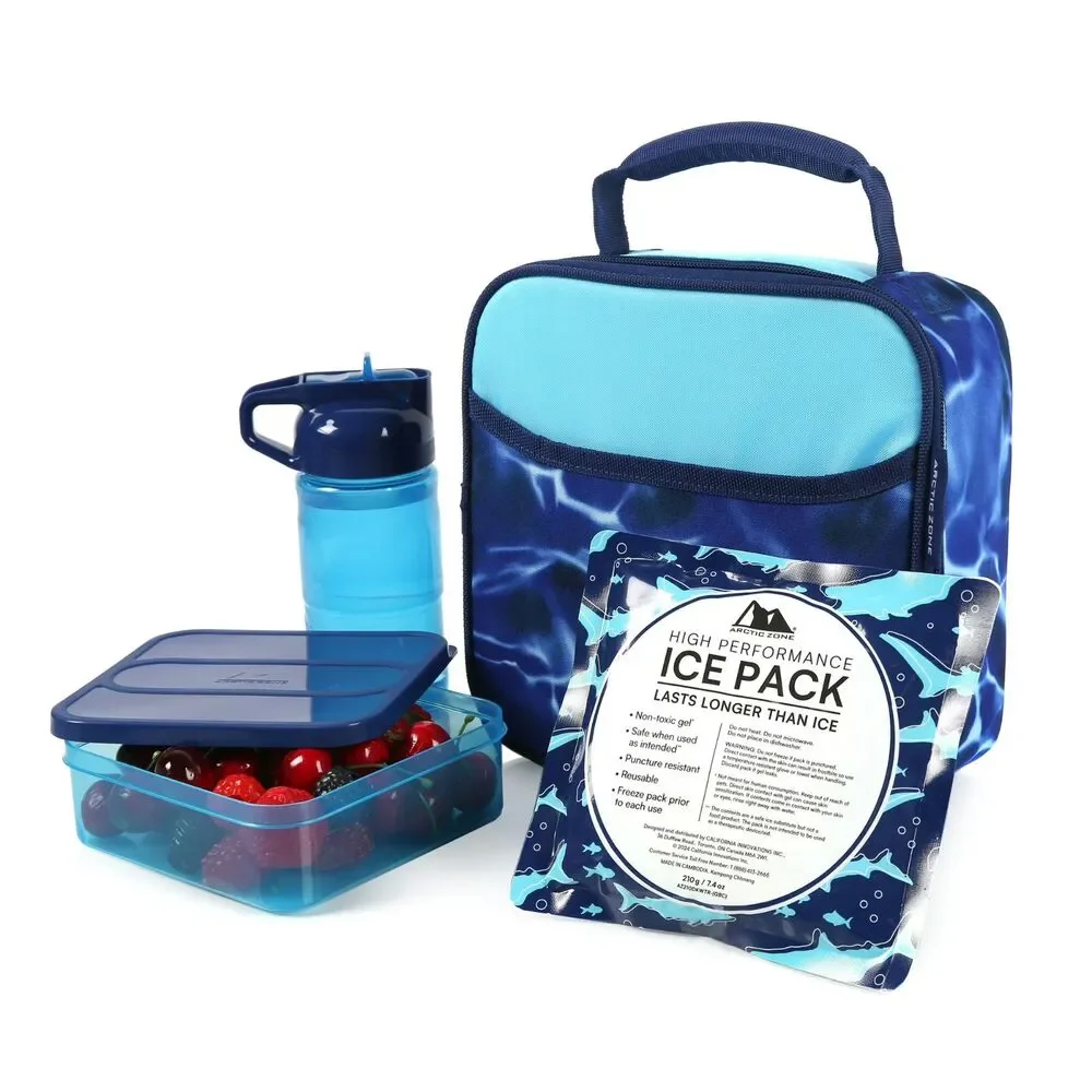 Arctic Zone Lunch Box Combo Thermal Insulation Dark Waters Blue School Lunch Bag